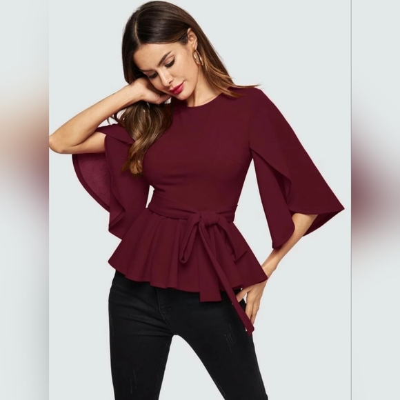 Shein burgundy womens shirt with split sleeves - Picture 1 of 7